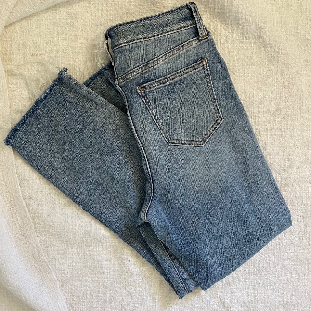 Straight Leg High Waisted Distressed Denim